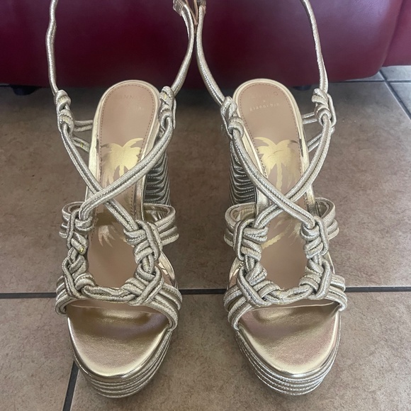 Dannijo Gianni Bini Gold Luchi Metallic Braided Platform Sandals 10M - Picture 3 of 11